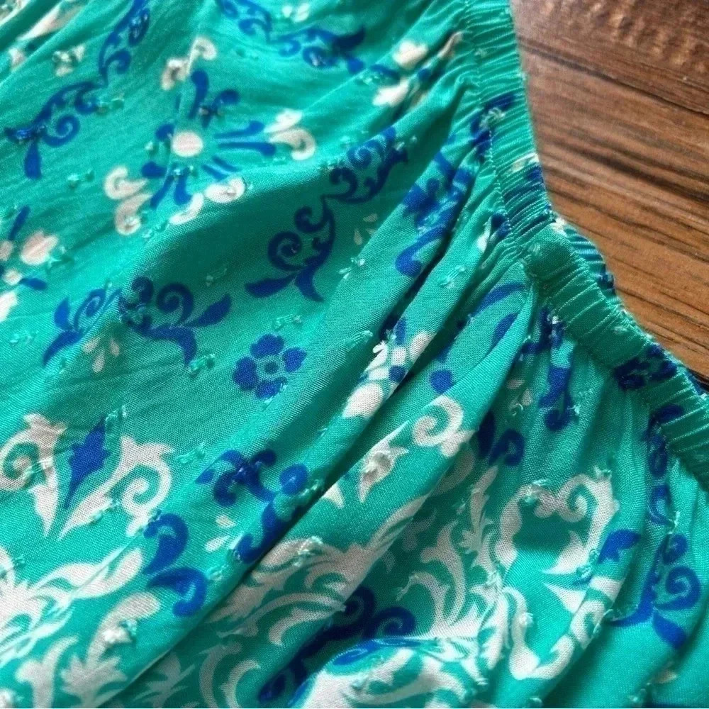 Flying tomato off shoulders Womens Medium Top Teal Blue Floral Elastic Waist - Picture 6 of 8